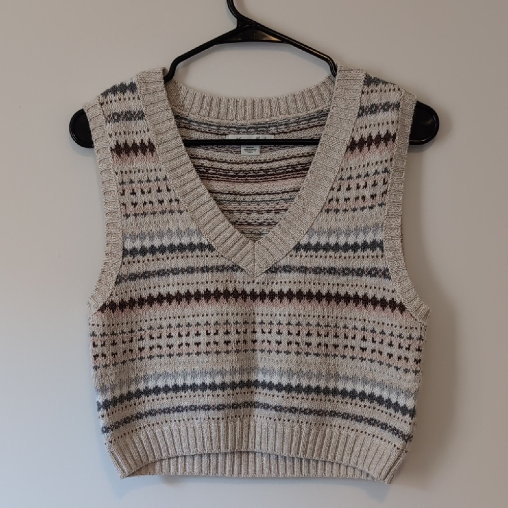 American Eagle Striped Knit Sweater in Cream, Brown, Gray